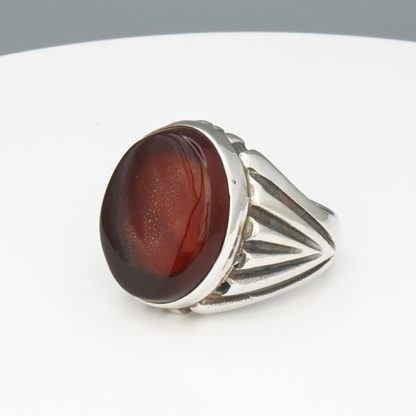 925 Silber Herrenring mit echtem Jemen Achat - Aqeeq Yamani