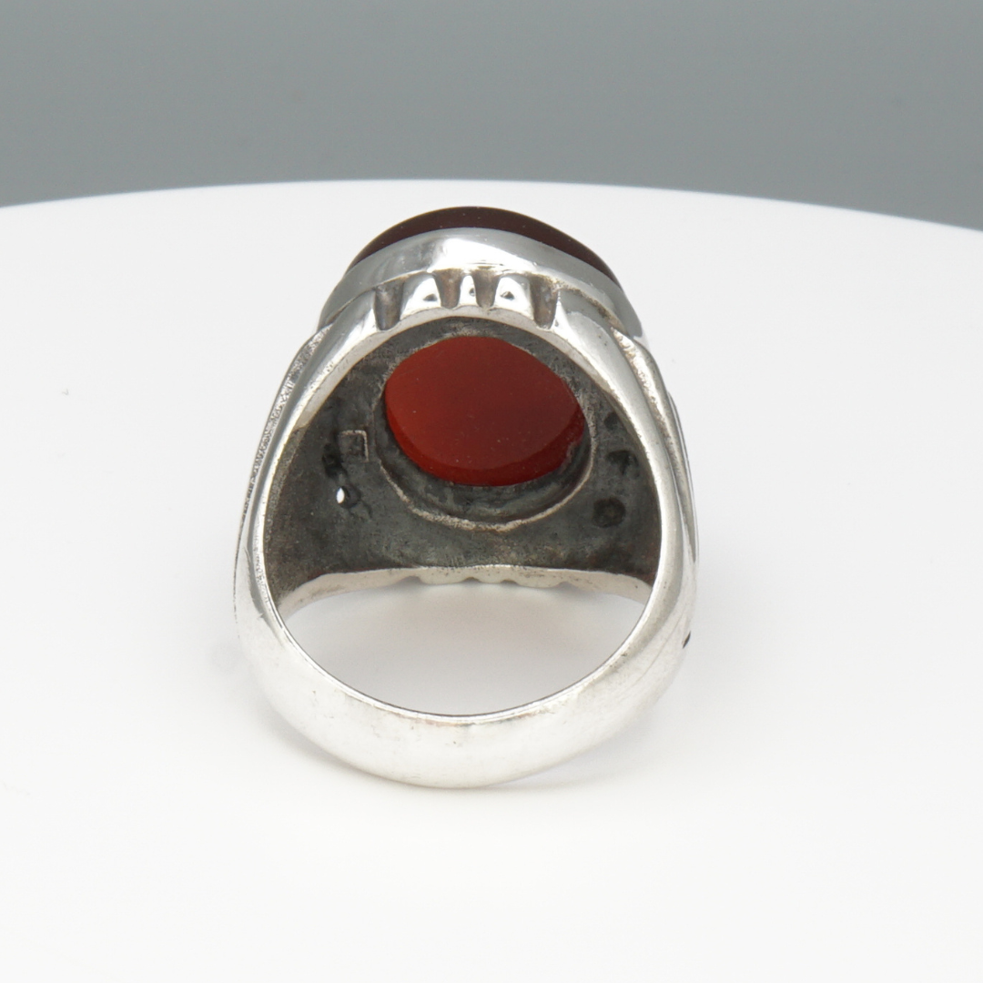 925 Silber Herrenring mit echtem Jemen Achat - Aqeeq Yamani