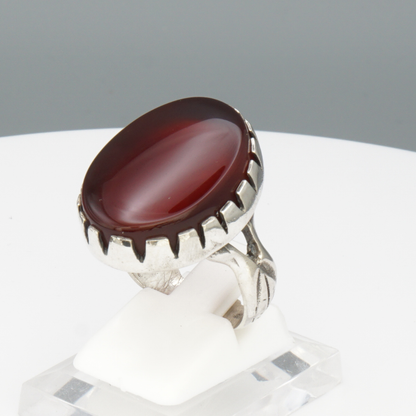 925 Silber Herrenring mit echtem Jemen Achat - Aqeeq Yamani