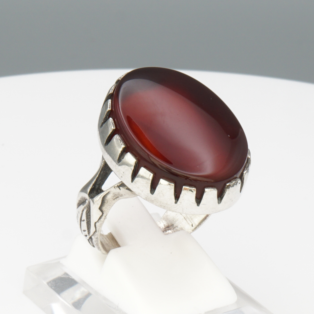 925 Silber Herrenring mit echtem Jemen Achat - Aqeeq Yamani