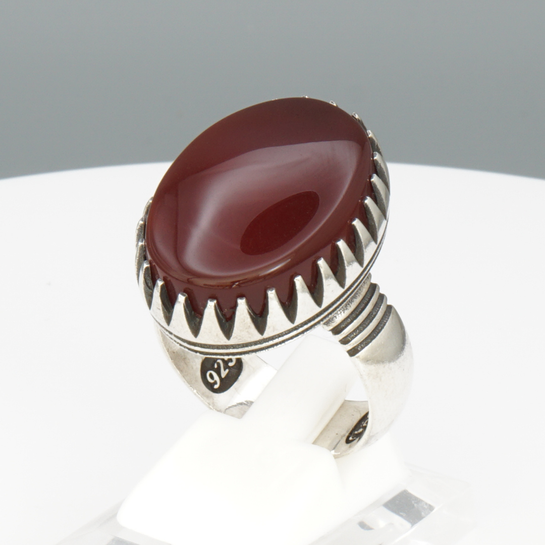 925 Silber Herrenring mit echtem Jemen Achat - Aqeeq Yamani