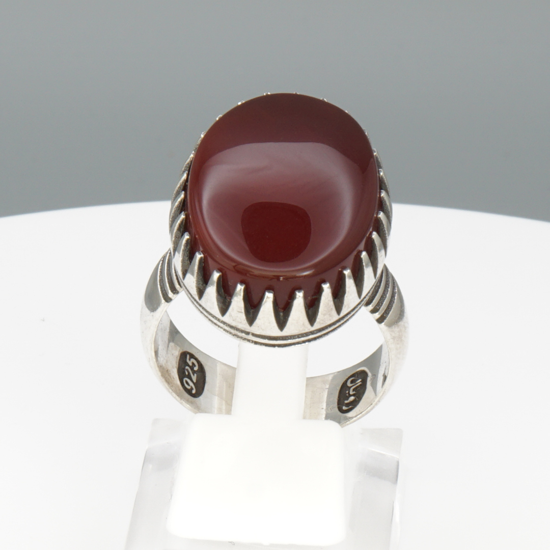 925 Silber Herrenring mit echtem Jemen Achat - Aqeeq Yamani