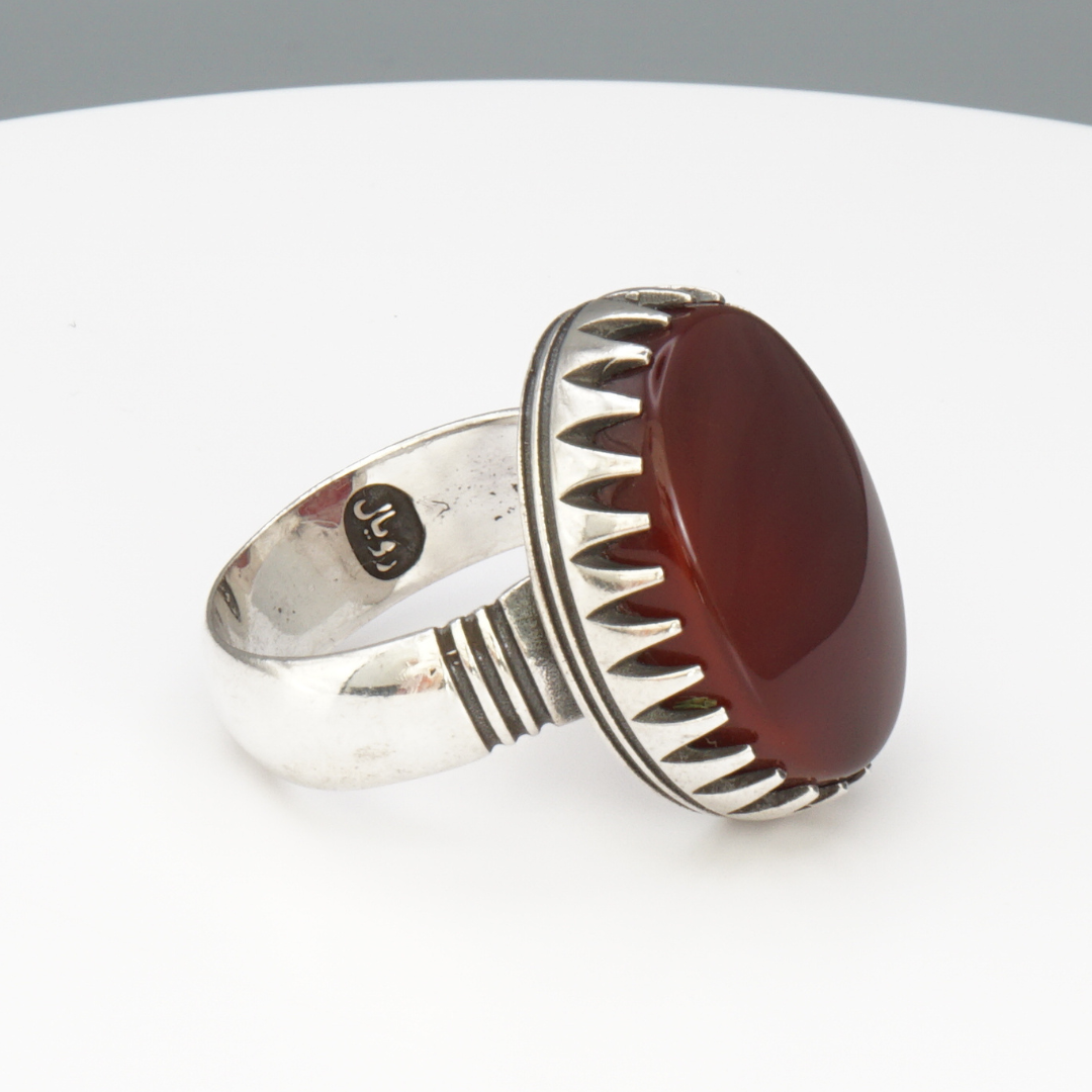 925 Silber Herrenring mit echtem Jemen Achat - Aqeeq Yamani
