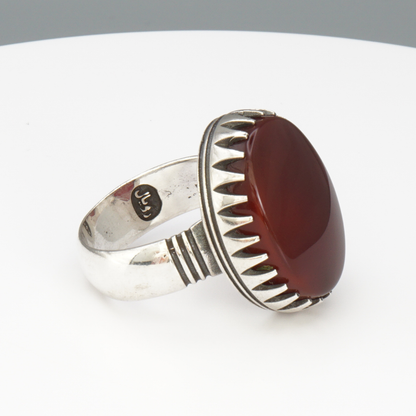 925 Silber Herrenring mit echtem Jemen Achat - Aqeeq Yamani