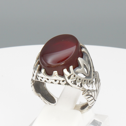 925 Silber Herrenring mit echtem Jemen Achat - Aqeeq Yamani