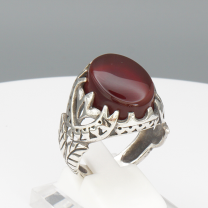 925 Silber Herrenring mit echtem Jemen Achat - Aqeeq Yamani