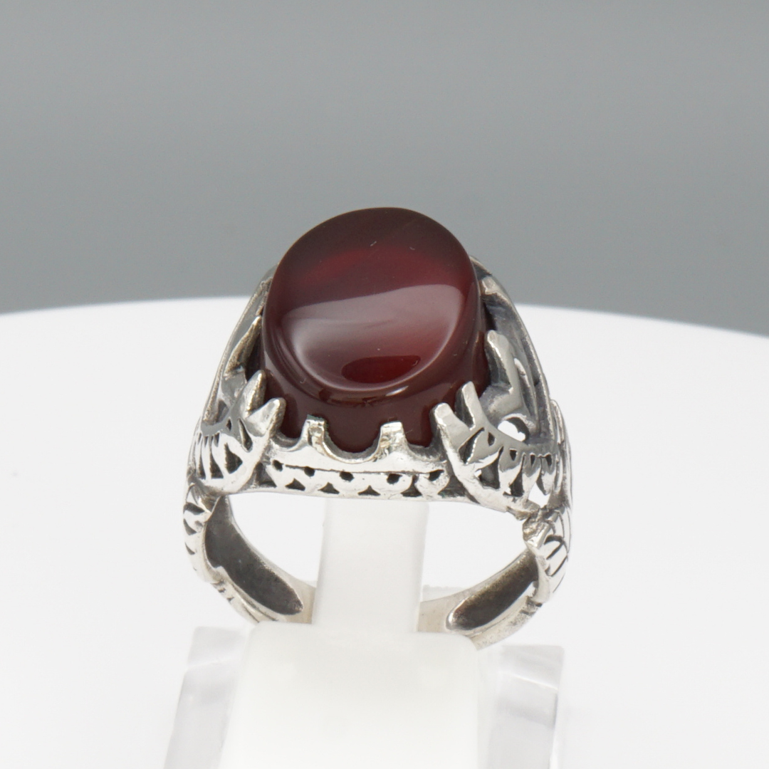 925 Silber Herrenring mit echtem Jemen Achat - Aqeeq Yamani