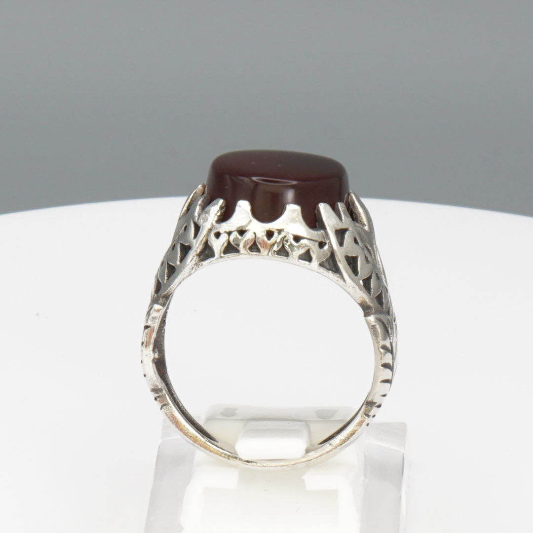 925 Silber Herrenring mit echtem Jemen Achat - Aqeeq Yamani