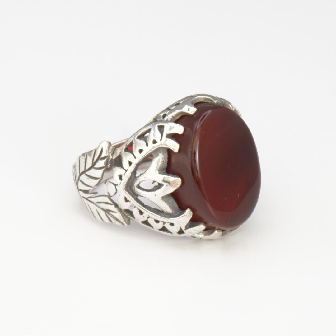 925 Silber Herrenring mit echtem Jemen Achat - Aqeeq Yamani