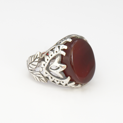 925 Silber Herrenring mit echtem Jemen Achat - Aqeeq Yamani