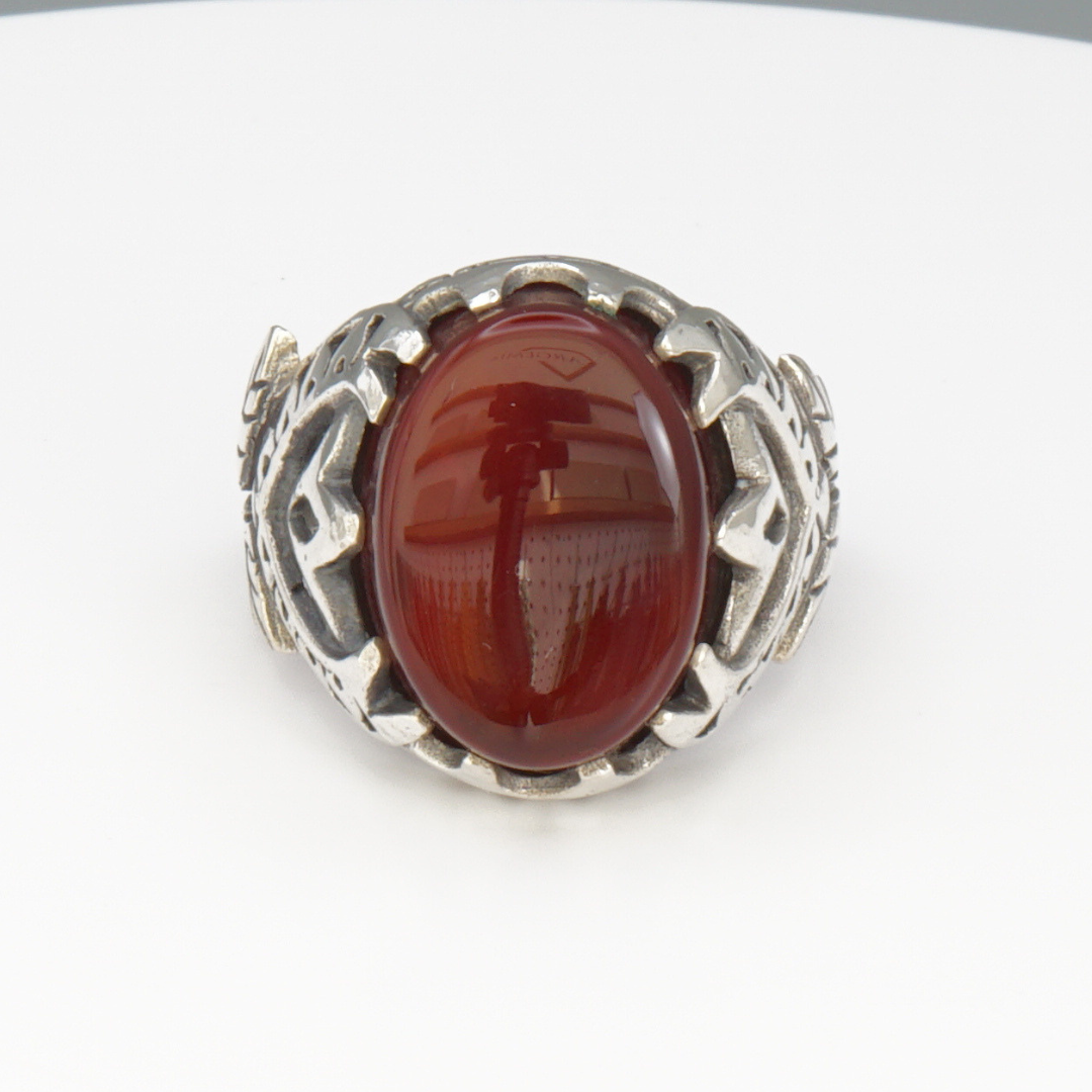925 Silber Herrenring mit echtem Jemen Achat - Aqeeq Yamani