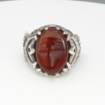 925 Silber Herrenring mit echtem Jemen Achat - Aqeeq Yamani