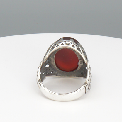 925 Silber Herrenring mit echtem Jemen Achat - Aqeeq Yamani