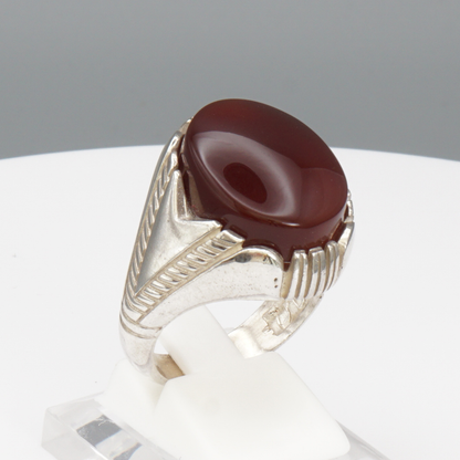925 Silber Herrenring mit echtem Jemen Achat - Aqeeq Yamani