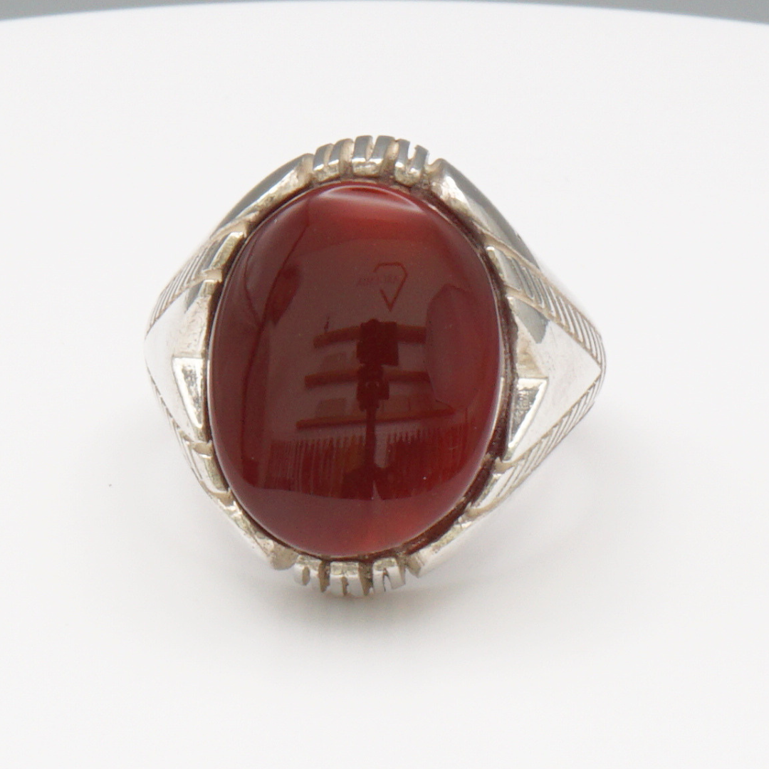 925 Silber Herrenring mit echtem Jemen Achat - Aqeeq Yamani