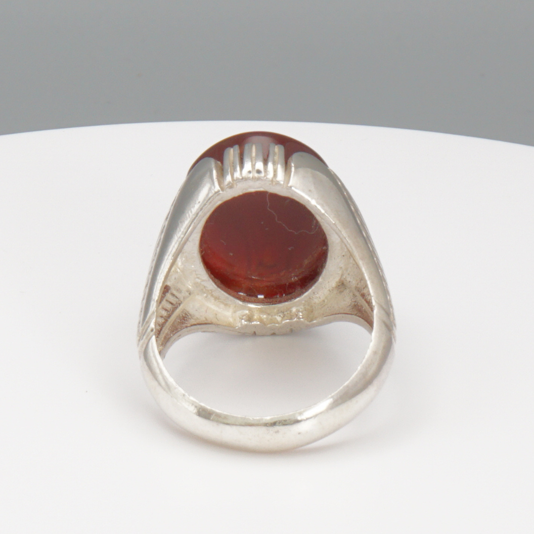 925 Silber Herrenring mit echtem Jemen Achat - Aqeeq Yamani