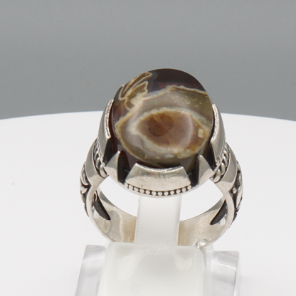 925 Silber Herrenring mit echtem Jemen Achat - Aqeeq Yamani