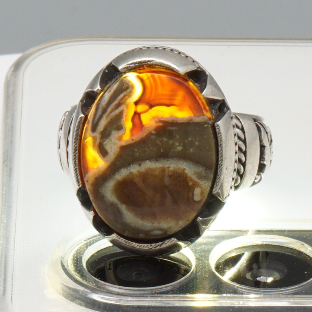 925 Silber Herrenring mit echtem Jemen Achat - Aqeeq Yamani