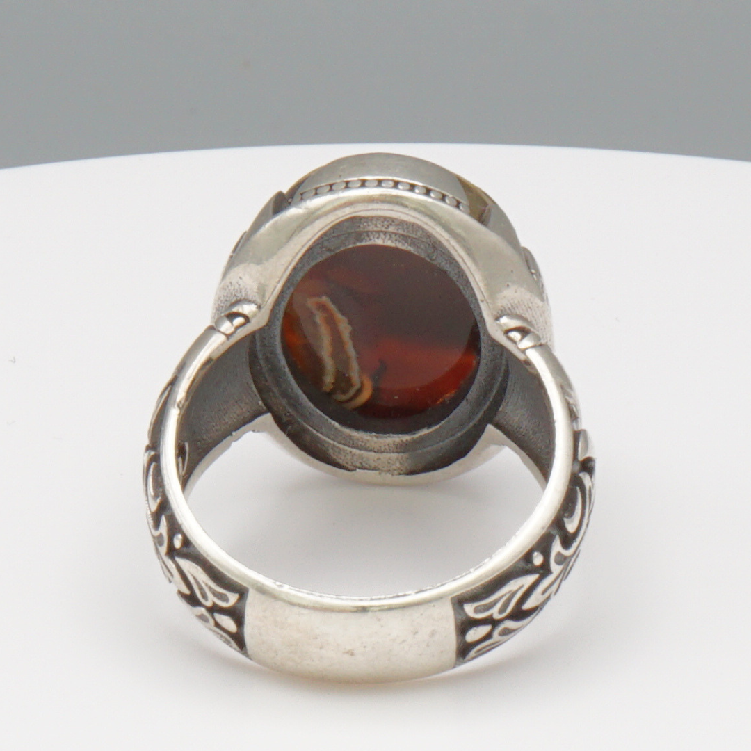 925 Silber Herrenring mit echtem Jemen Achat - Aqeeq Yamani