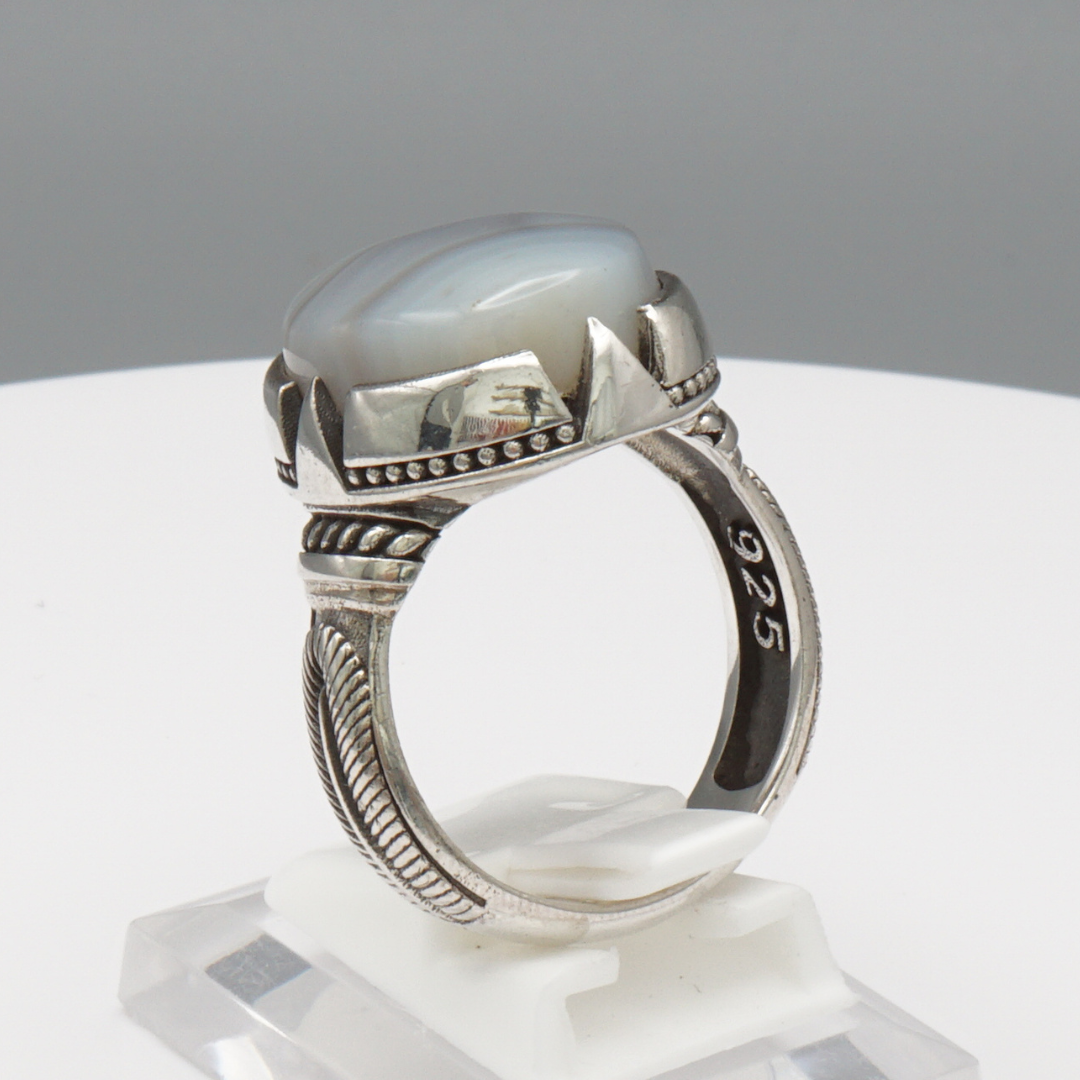 925 Silber Herrenring mit echtem Jemen Achat - Aqeeq Yamani