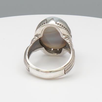 925 Silber Herrenring mit echtem Jemen Achat - Aqeeq Yamani