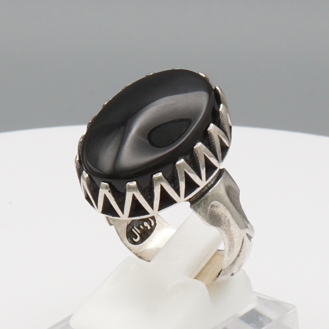 925 Silber Herrenring mit Jemen Achat - Aqeeq Yamani Handarbeit