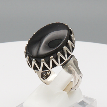 925 Silber Herrenring mit Jemen Achat - Aqeeq Yamani Handarbeit
