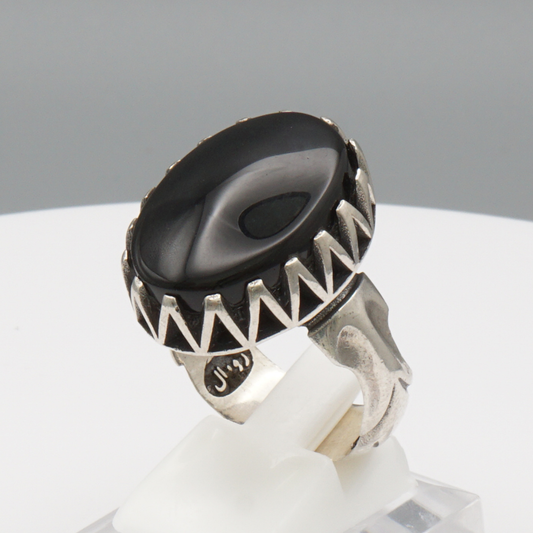 925 Silber Herrenring mit Jemen Achat - Aqeeq Yamani Handarbeit