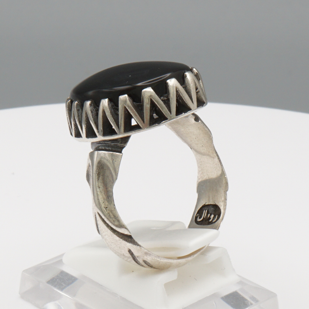 925 Silber Herrenring mit Jemen Achat - Aqeeq Yamani Handarbeit