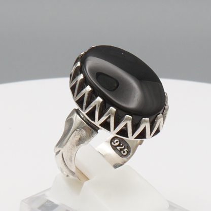 925 Silber Herrenring mit Jemen Achat - Aqeeq Yamani Handarbeit