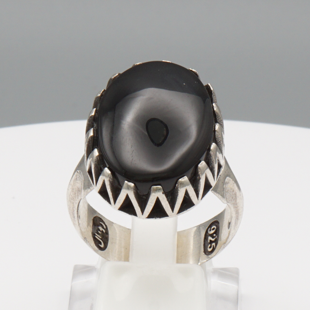 925 Silber Herrenring mit Jemen Achat - Aqeeq Yamani Handarbeit