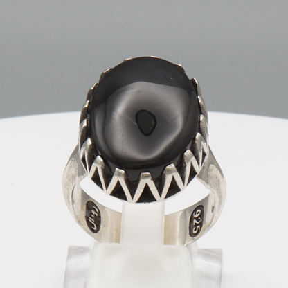 925 Silber Herrenring mit Jemen Achat - Aqeeq Yamani Handarbeit