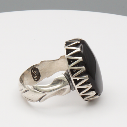 925 Silber Herrenring mit Jemen Achat - Aqeeq Yamani Handarbeit