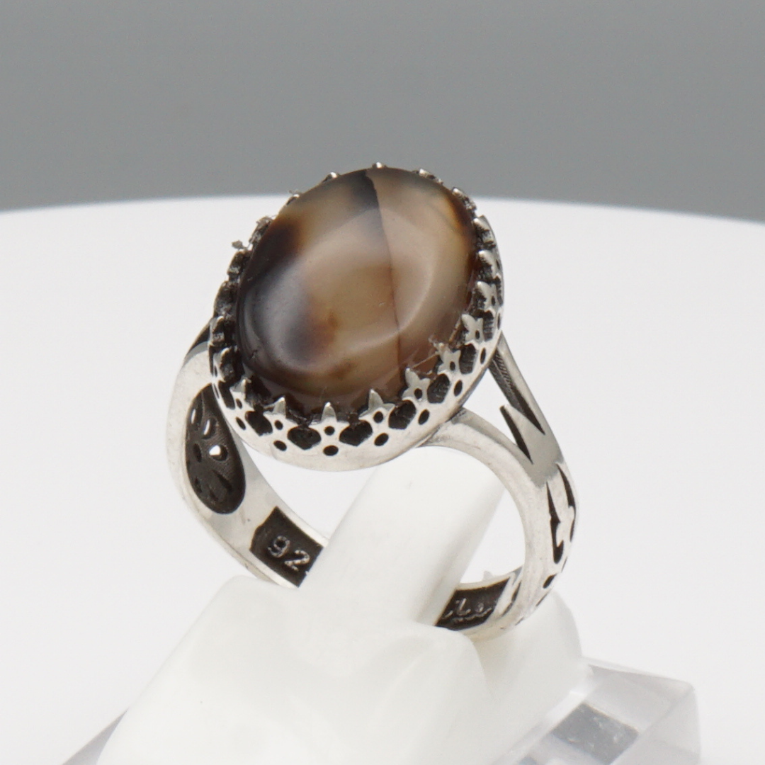 925 Silber Herrenring mit echtem Jemen Achat - Aqeeq Yamani