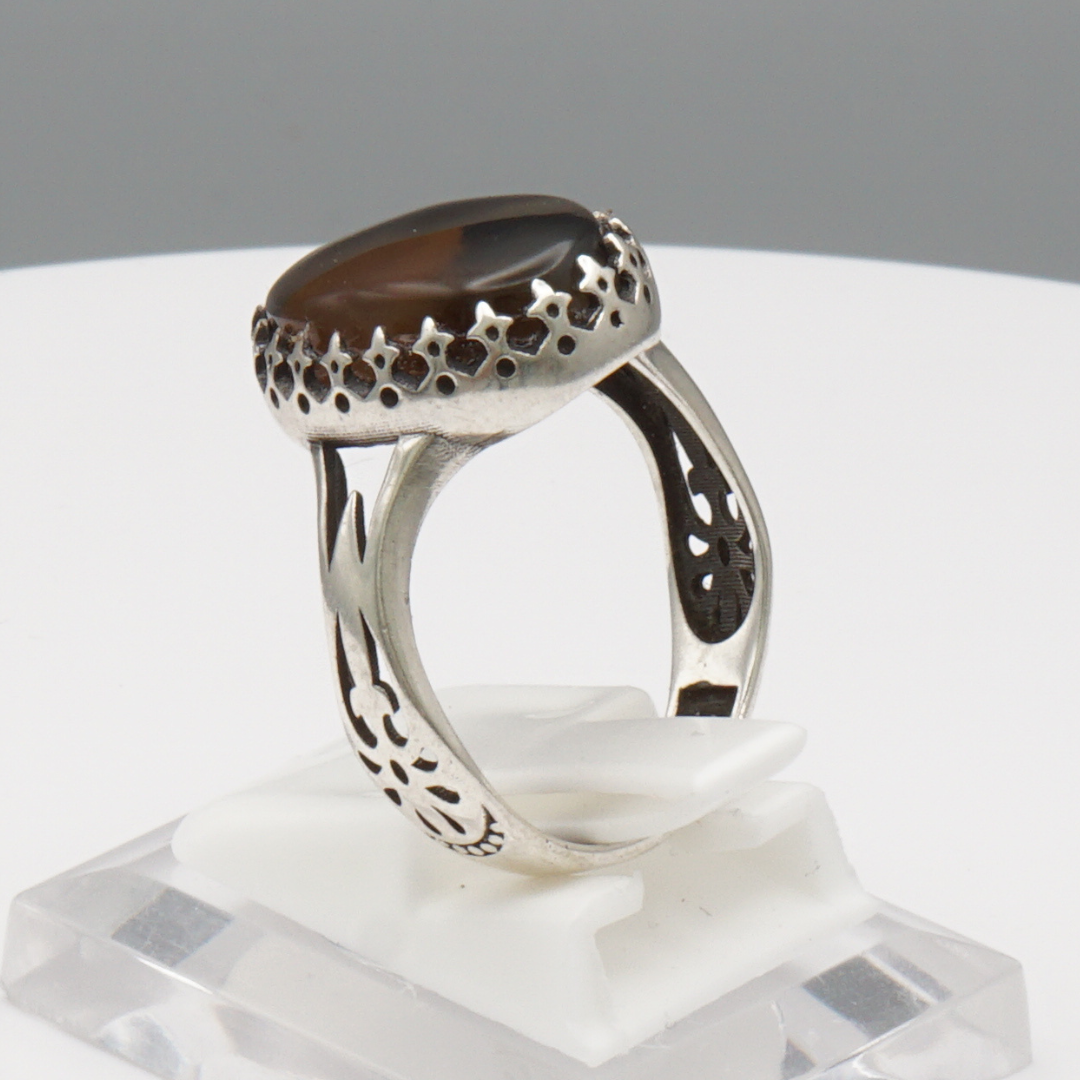 925 Silber Herrenring mit echtem Jemen Achat - Aqeeq Yamani