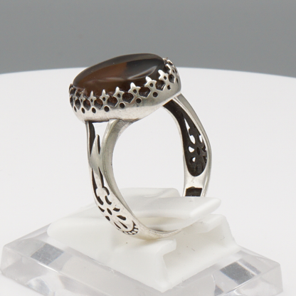 925 Silber Herrenring mit echtem Jemen Achat - Aqeeq Yamani