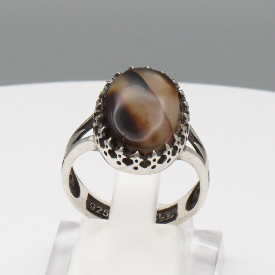 925 Silber Herrenring mit echtem Jemen Achat - Aqeeq Yamani