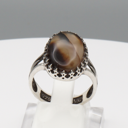 925 Silber Herrenring mit echtem Jemen Achat - Aqeeq Yamani
