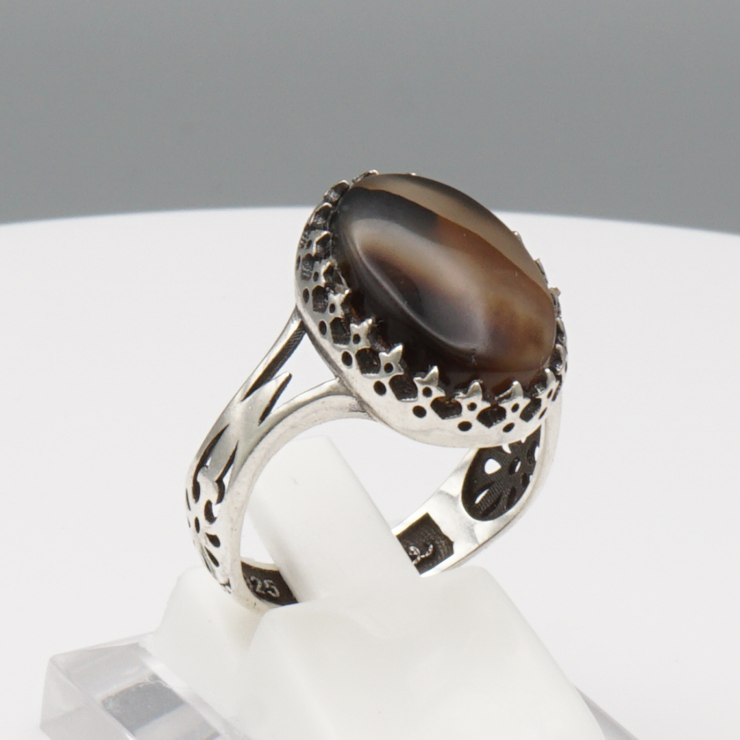 925 Silber Herrenring mit echtem Jemen Achat - Aqeeq Yamani