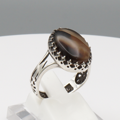 925 Silber Herrenring mit echtem Jemen Achat - Aqeeq Yamani