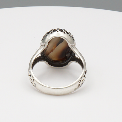 925 Silber Herrenring mit echtem Jemen Achat - Aqeeq Yamani
