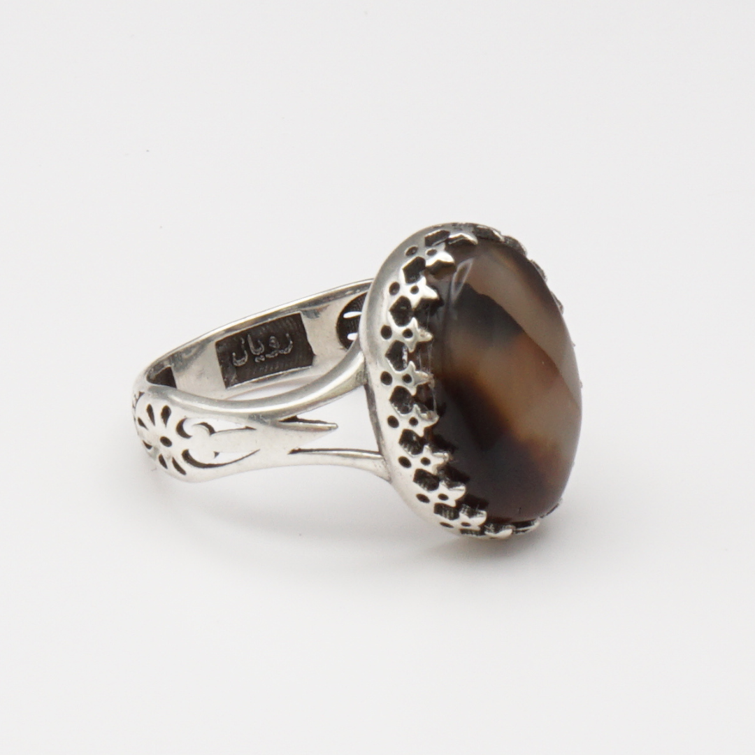 925 Silber Herrenring mit echtem Jemen Achat - Aqeeq Yamani