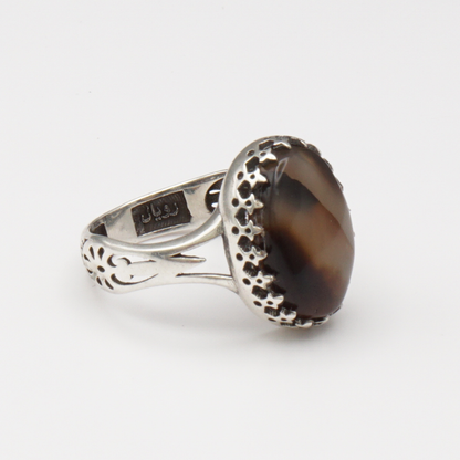 925 Silber Herrenring mit echtem Jemen Achat - Aqeeq Yamani