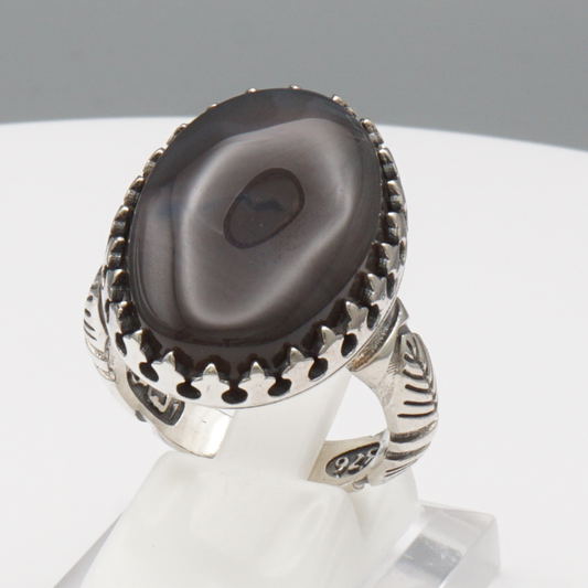 925 Silber Herrenring mit echtem Jemen Achat - Aqeeq Yamani