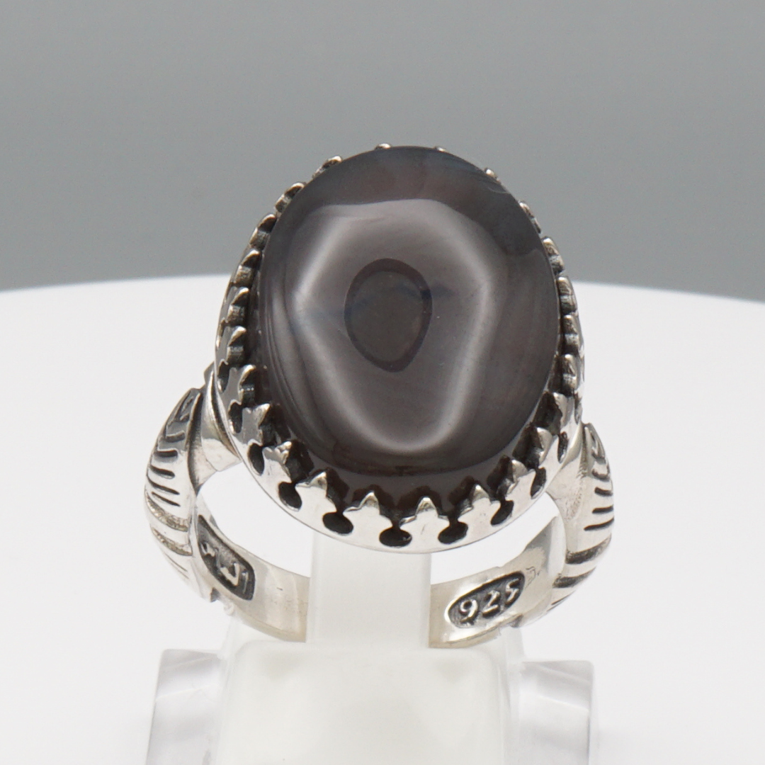 925 Silber Herrenring mit echtem Jemen Achat - Aqeeq Yamani