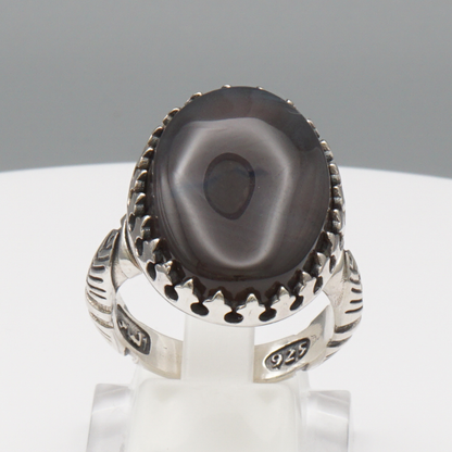 925 Silber Herrenring mit echtem Jemen Achat - Aqeeq Yamani