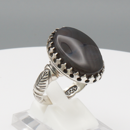 925 Silber Herrenring mit echtem Jemen Achat - Aqeeq Yamani