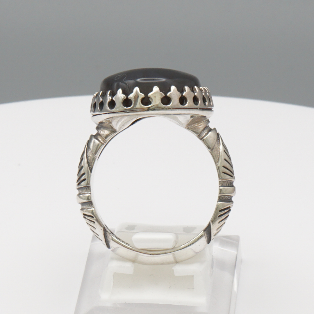 925 Silber Herrenring mit echtem Jemen Achat - Aqeeq Yamani