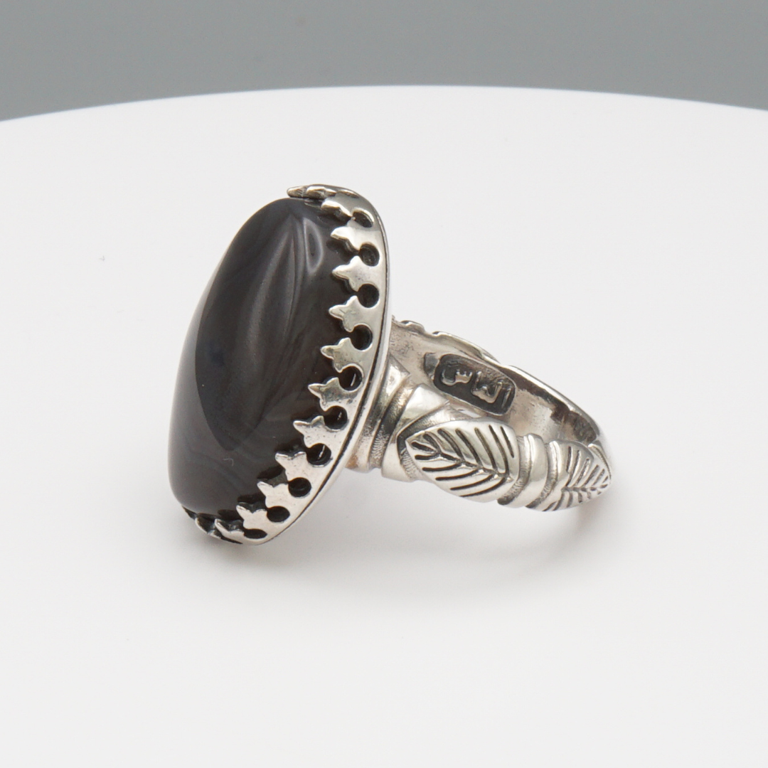 925 Silber Herrenring mit echtem Jemen Achat - Aqeeq Yamani