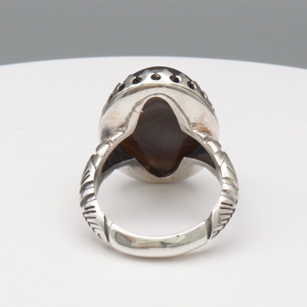 925 Silber Herrenring mit echtem Jemen Achat - Aqeeq Yamani